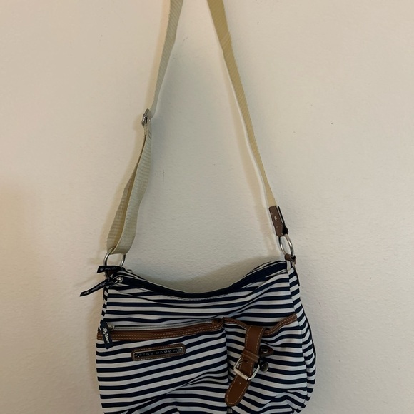Lily Bloom Navy and White Striped Crossbody Bag - Picture 1 of 5